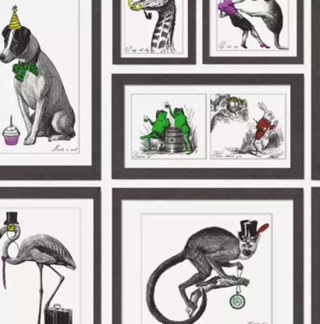 Holden Decor Mad Dogs Animal Picture Frame Retro Vintage Wallpaper Black