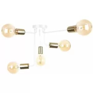 Keter Nixon Multi Arm Semi Flush Ceiling Light White, Gold, 50cm, 5x E27