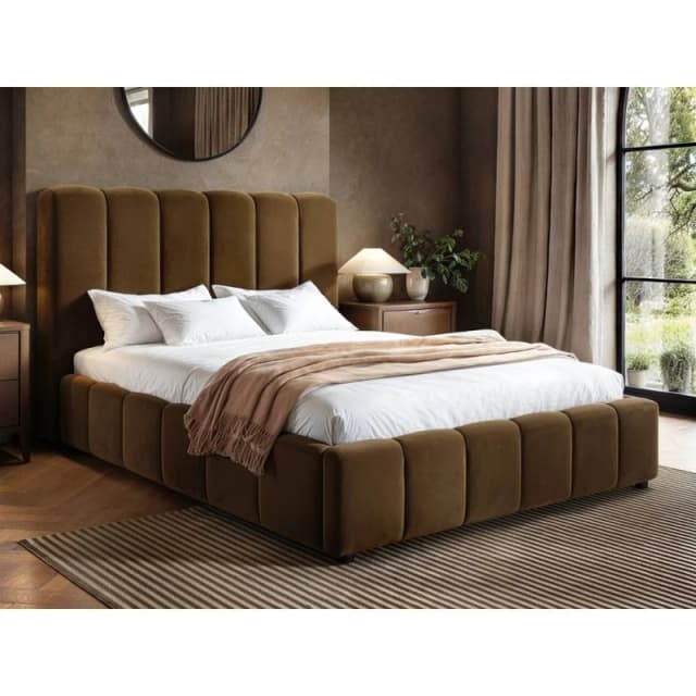Solace+Co Emilie Ribbed Ottoman Bed Brown Velvet Size: Single Brown Unisex Single