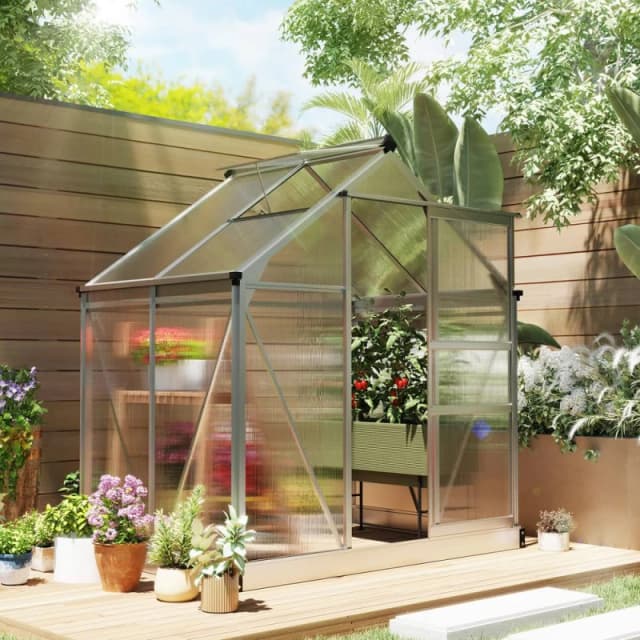 OUTSUNNY 6x4ft Walk-In Polycarbonate Greenhouse Plant Grow Galvanied Aluminium in Silver Silver Unisex