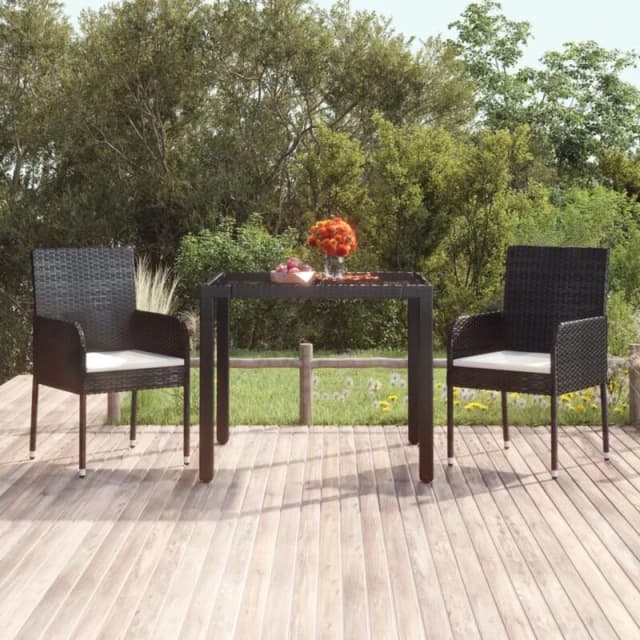 vidaXL Garden Table with Glass Top Black 90x90x75cm Poly Rattan, Black 319895