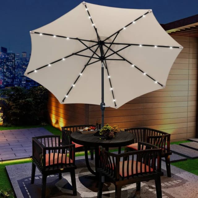 Outsunny 24 LED Solar Powered Parasol Umbrella Garden Tilt Outdoor String Light Cream