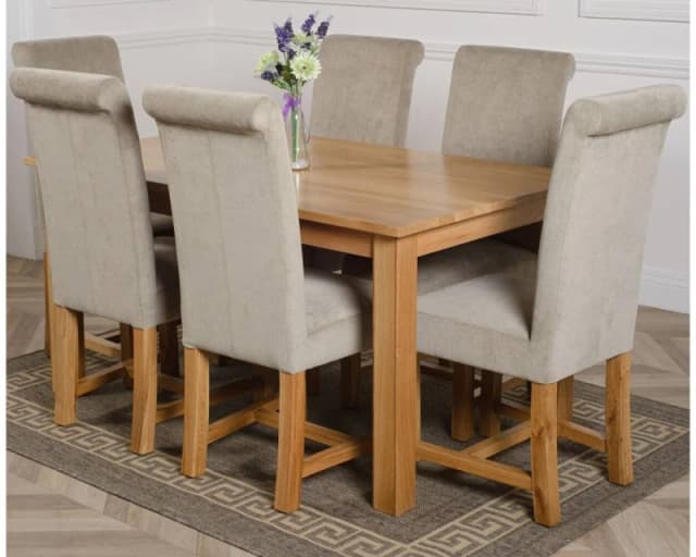 Thats Furniture Oslo 150 x 90cm Medium Oak Dining Table & 6 Washington Fabric Chairs in Grey Grey Unisex 150 x 90 cm