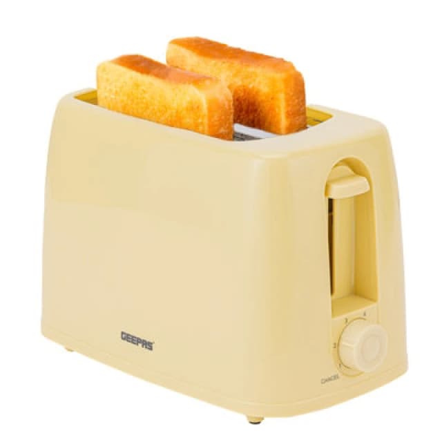Geepas 2 Slice Bread Toaster 6 Level Browning Control with Crumb Tray Small Slot Beige