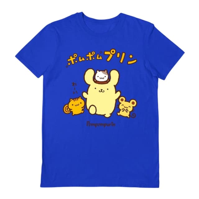 Sanrio Mens 4 Friends Pompompurin T-Shirt in Blue Size: Small Blue Male S