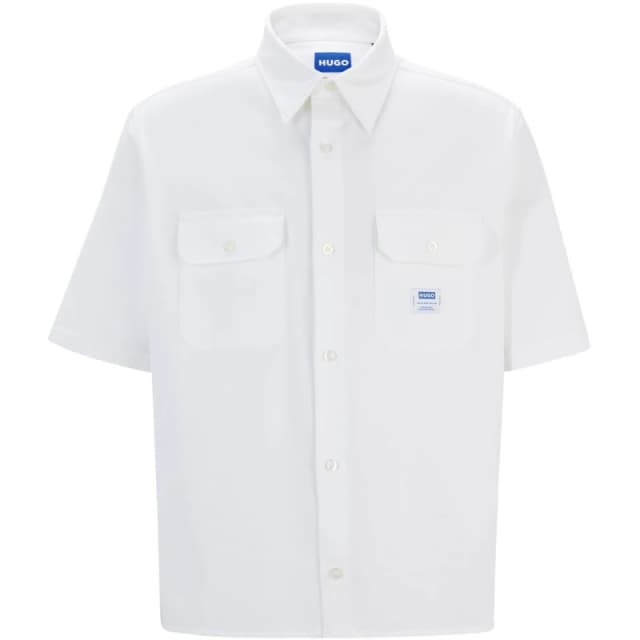 Hugo Mens Ekyno Short-Sleeve Plain Shirt Open White male S
