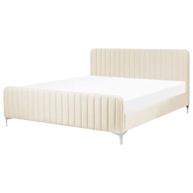 Beliani Bed Velvet Lunan 180 X 200 Cm (Eu Super King) Light Beige