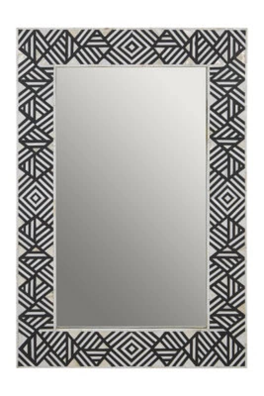 Orsina Rectangular Mother Of Pearl Wall Mirror, Handcrafted Black & White Chevron Mirror, Accent Wall Decor