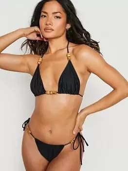 Boohoo Beaded Tie Side Bikini Brief - Black, Size 14, Women