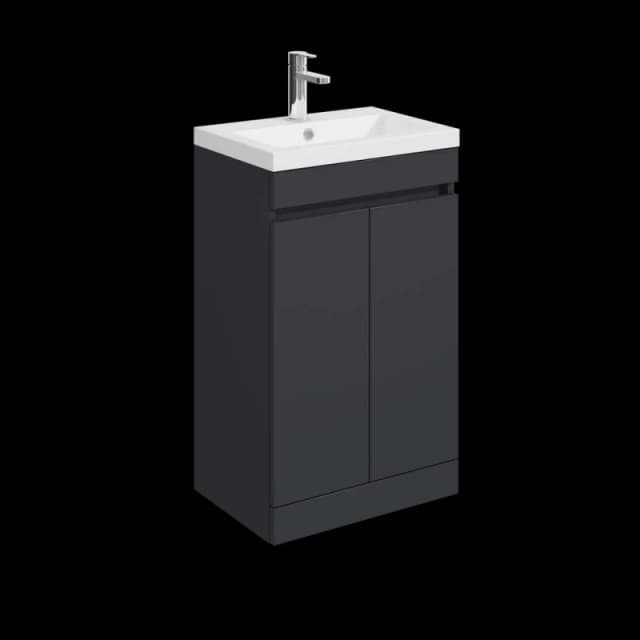 Balterley 500mm Floor Standing 2 Door Unit with Polymarble Basin - Dark Grey Grey Unisex