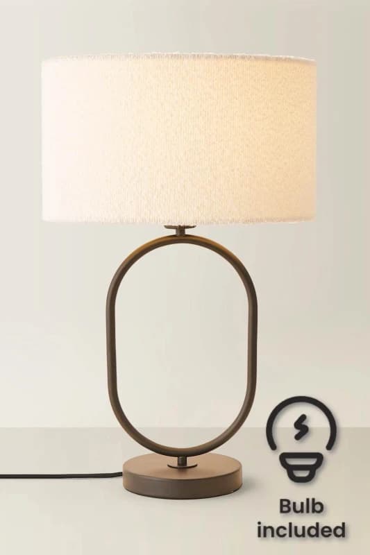 ValueLights ValueLights Antonia Cream Boucle Drum Shade Matte Black Oval Table Lamp with Bulb Black One Size Unisex 5059406066979