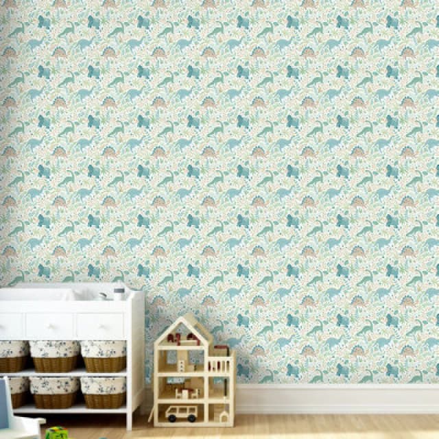 Hoopla Walls Jurassic Party Denim Mix 10M Wallpaper