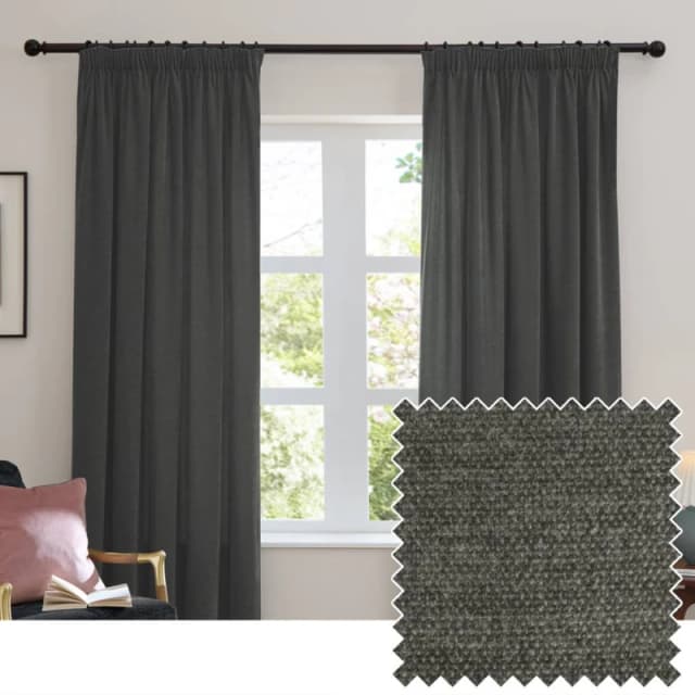 Furn Soft Chenille Blackout Pencil Pleat Curtain Pair in Charcoal Size: 117cm width x 137cm drop Charcoal Unisex 117cm width x 137cm drop