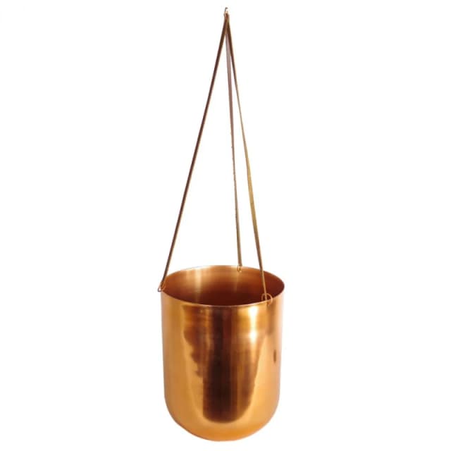 Leaf Leaf Copper Hanging Planter Leather Straps Modern Contemporary 18 x 22cm Botanik Copper