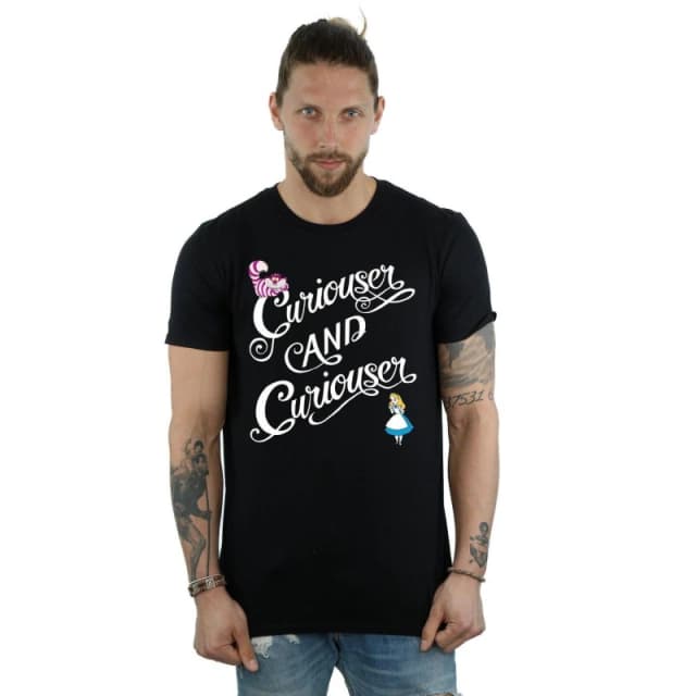 Disney Men Alice In Wonderland Curiouser T-Shirt in Black Size: Small Black S Male 5057245569576