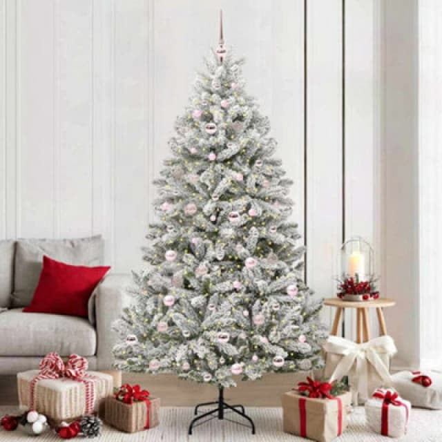 vidaXL Artificial Christmas Tree with Pink Balls Green and White 210cm PVC and Metal, Green 3395759
