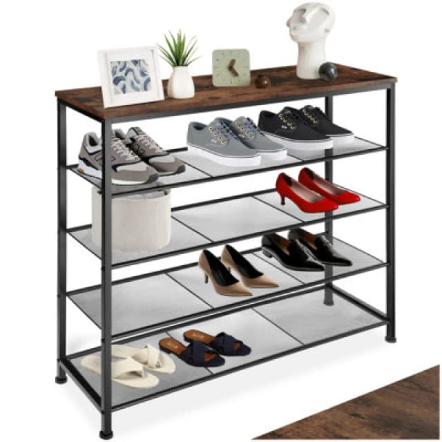 Tectake Shoe Rack Sheffield - Storage Shelf And 4 Grid Shelves, Industrial Style - Industrial Wood Dark, Rustic