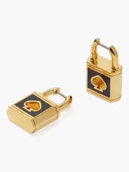 Kate Spade Lock And Spade Enamel Huggies, Black, One Size