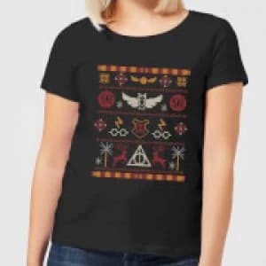 Harry Potter Knit Womens Christmas T-Shirt - Black