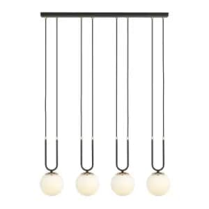 Glam Black Globe Bar Pendant Ceiling Light with White Glass Shades, 4x E14