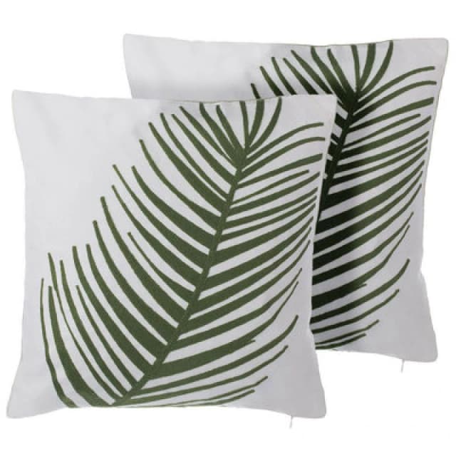Beliani Set Of 2 Decorative Cushions Azami Cotton 45 X 45cm Dark Green Plant Pattern