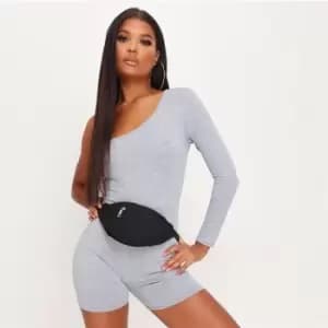 I Saw It First Rib One Shoulder Unitard - Grey