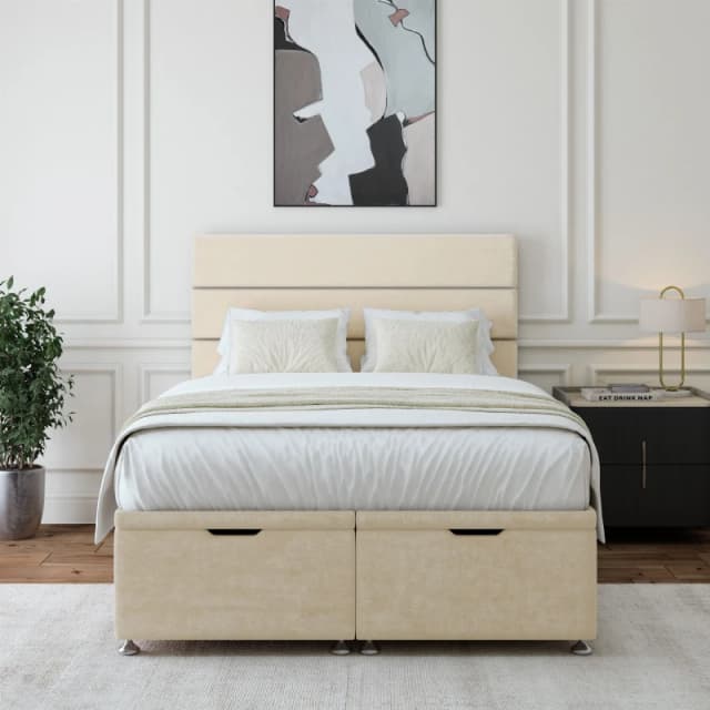 Bedmaster Bedmaster Luxury Velvet Ottoman Divan Base And Lined Headboard in Natural Size: Super King Natural Super King Unisex 7867868899633