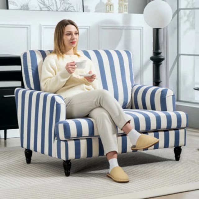 HOMCOM HOMCOM Cuddle Chair with Stripe, Armchair for Living Room, Blue and White Blue One Size Unisex 5063603950399