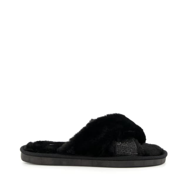 Dune London Winta Diamante Cross Strap Faux Fur Slippers Black female UK 4