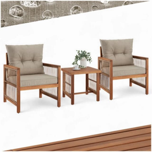 Tectake Garden Furniture Eivissa With 2 Chairs, Side Table And Cushions In Elegant Rope Design - Nature - 1