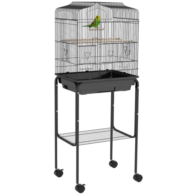 PawHut Bird Cage for Budgie Finch Canary Parakeet W/ Stand Tray Black TJ Hughes 5061025098088