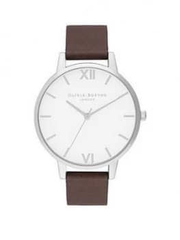 Olivia Burton Shoreditch White Dial Black Leather Strap Unisex Watch