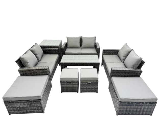 Fimous Outdoor Love Sofa Set &Oblong Coffee Table 4 Stools Side Table in Dark Grey Dark Grey Unisex