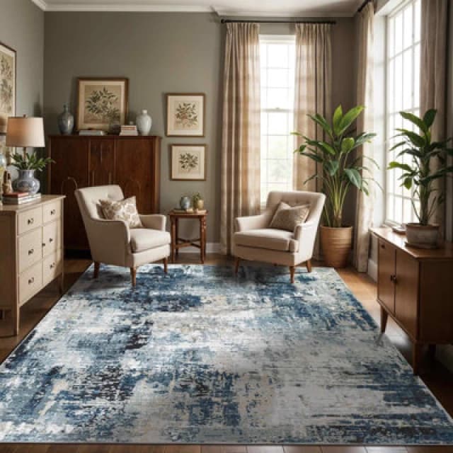 Livabliss Abstract Modern Marble Denim Lena Area Rug 140 X 200 Cm - Easy Care, Non Shedding, Ideal For Living Room & Bedroom