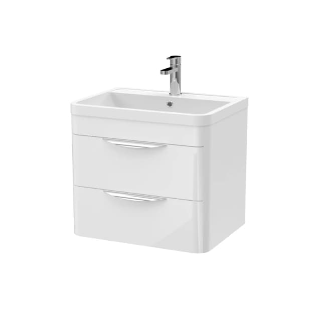 Balterley Wall Hung 2 Drawer Vanity Unit and Ceramic Basin Gloss White 600mm White