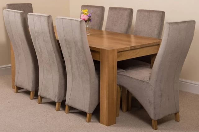 Thats Furniture Kuba 180 x 90cm Chunky Oak Dining Table & 8 Lola Fabric Chairs in Grey Grey Unisex 180 x 90 cm