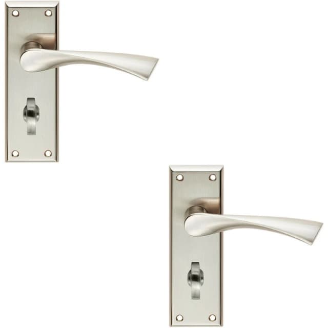 Loops 2x PAIR Angular Lever on Bathroom Backplate Door Handle 150 x 50mm Satin Nickel Metallics
