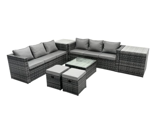 Fimous 8 Seater Patio Lounge Sofa Set with 2 Side Table 2 Small Footstools in Dark Grey Dark Grey Unisex