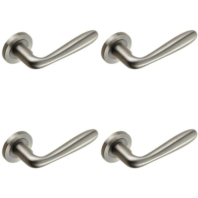 Loops 4x PAIR Smooth Rounded Bar Handle on Round Rose Concealed Fix Satin Steel Metallics