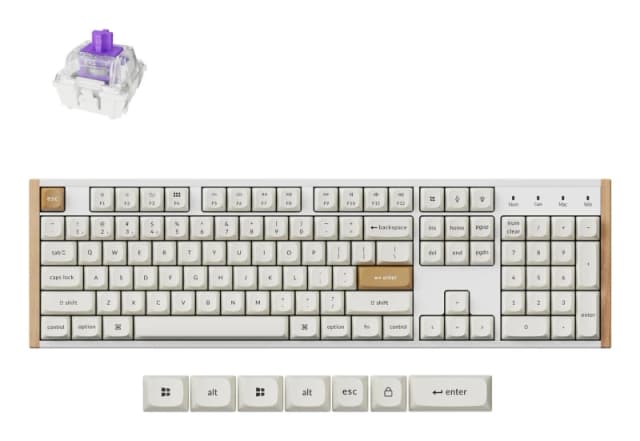 Keychron Keychron K10 HE keyboard Gaming USB + RF Wireless + Bluetooth QWERTY UK English White, Wood K10H-Q1-UK