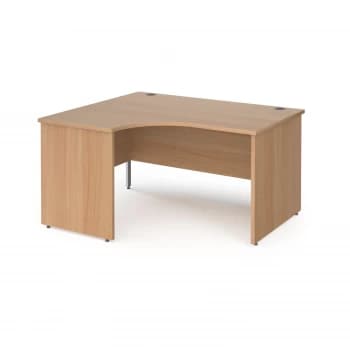Orbit left hand ergonomic desk with panel ends and silver corner leg 1400mm - beech