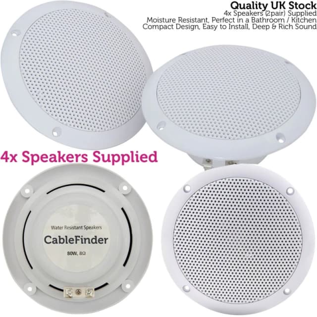 Loops Wireless Bluetooth Amplifier & 4x 80W Ceiling Speaker Kit Home Hi Fi Amp System Multi unisex