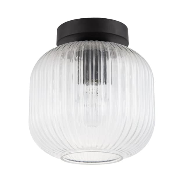 Happy Homewares Contemporary Ceiling Light Fitting with Clear Ribbed Glass Shade in Black Unisex