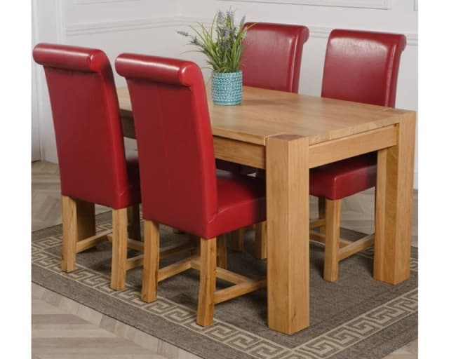 Thats Furniture Kuba 150 x 85cm Medium Oak Dining Table & 4 Washington Leather Chairs in Red Red Unisex 150 x 85 cm