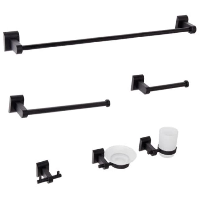 Beliani 6 Piece Bathroom Hardware Set Talara With Towel Bars And Hooks Black