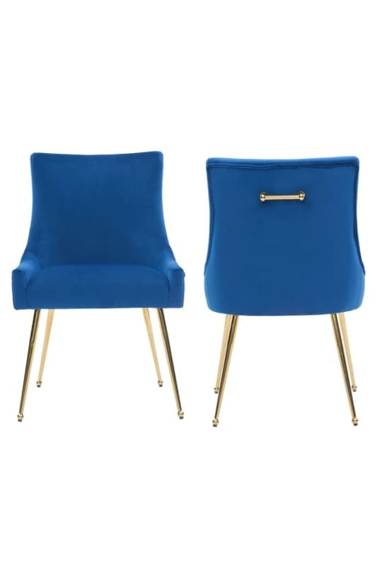 Life Interiors Life Interiors Set of 2 Viviana Velvet Dining Chairs with Gold Legs and Ring Handle in Blue Blue One Size Unisex 5056660012070