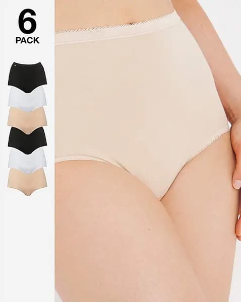 Sloggi Sloggi 6Pk Basic Maxi Briefs Wht/Blk/Skn White/Black/Skin Female 16 CN85111