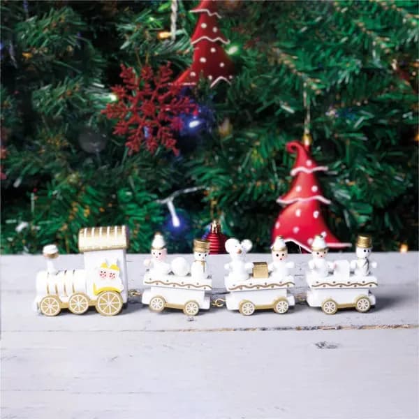 Wooden Christmas Train Set Display In White and Gold ELV-879438