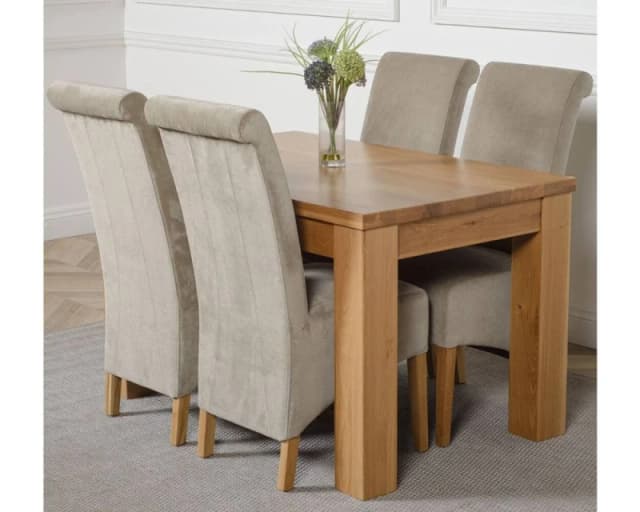 Thats Furniture Dakot 127 x 82cm Oak Small Dining Table & 4 Montana Fabric Chairs in Grey Size: 127 x 82cm Grey Unisex 127 x 82 cm