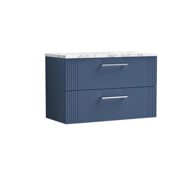 Balterley 2 Drawer Wall Hung Vanity Marble Laminate Worktop Blue 800mm Blue